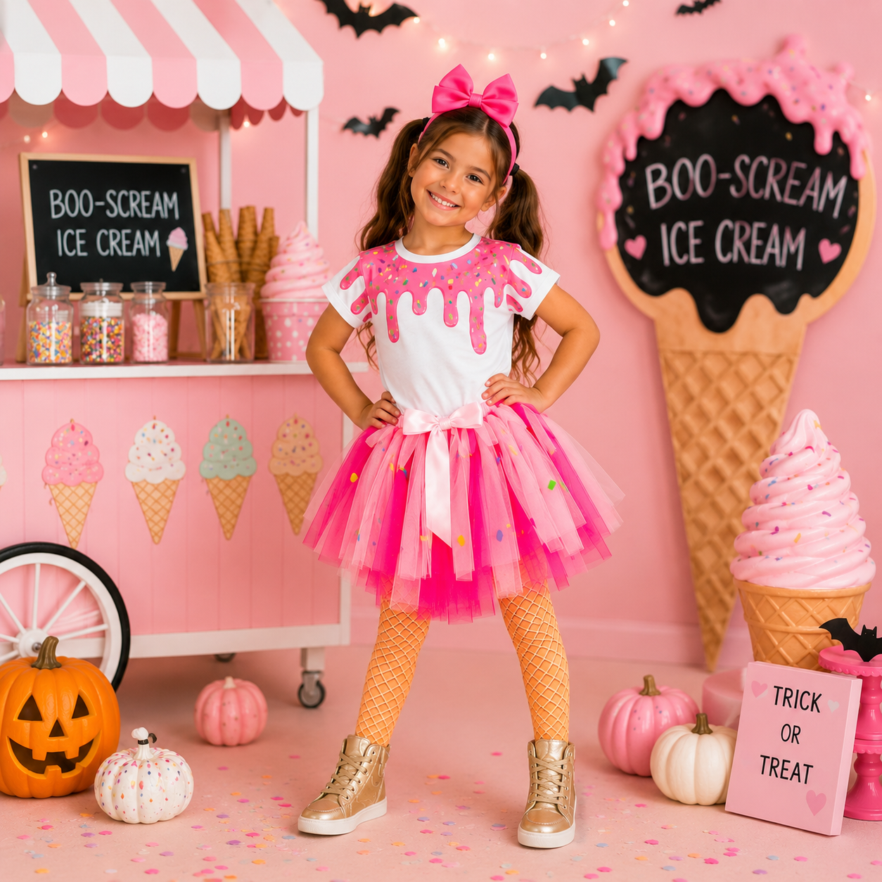 Girls/Toddler/Baby/Tween/Teen Pink Sprinkle Ice Cream Cone Costume Set