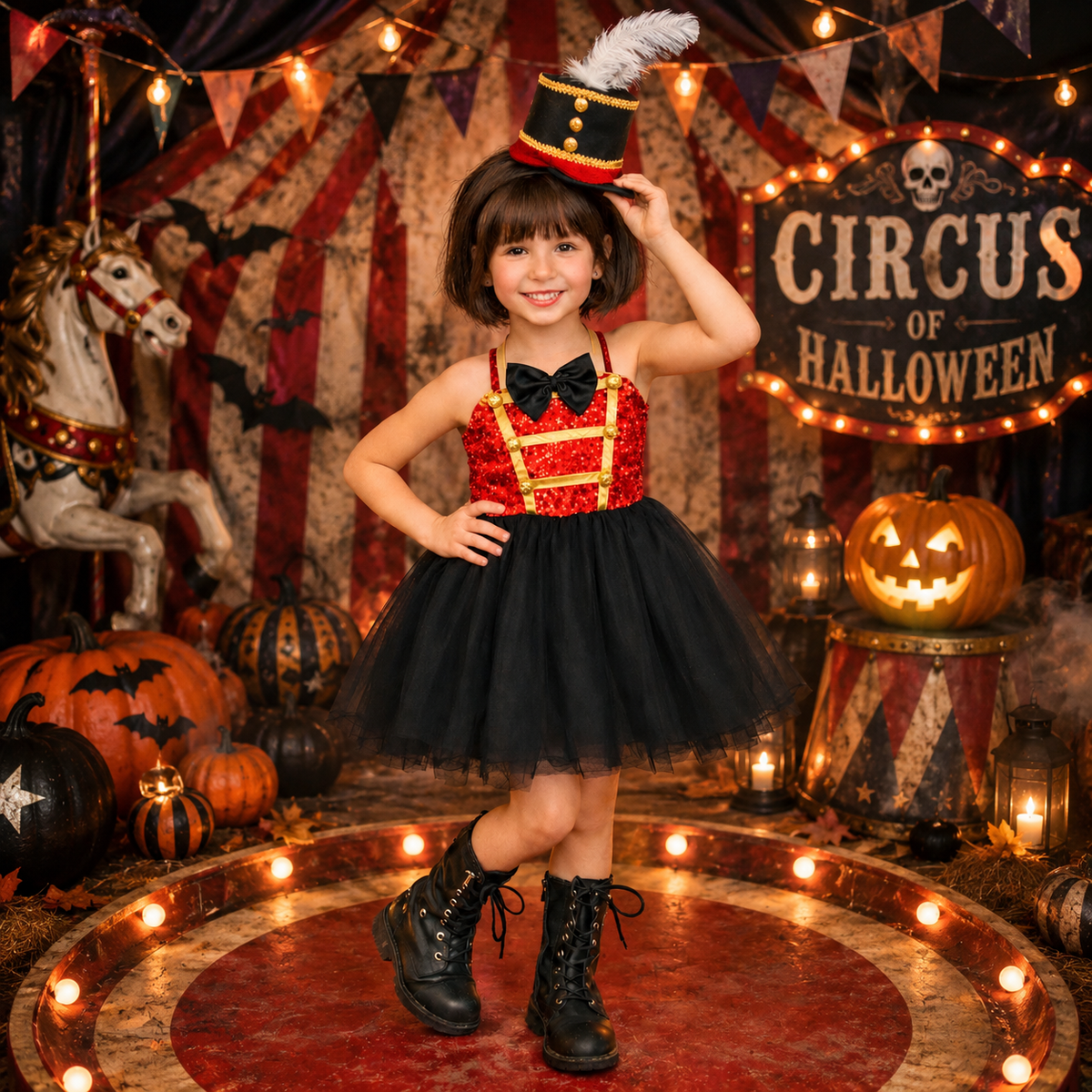 Girls Ringmaster Costume Toddler Circus Outfit, Ringleader Dress and Hat, Lion Tamer Halloween Costume, Kids Tutu Set