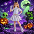 RESTOCKED! Girls Alien Costume, Toddler Alien Costume, Silver Holographic Halloween Costume, 4 Piece Extraterrestrial Dress Up Set, Toddler (Copy)