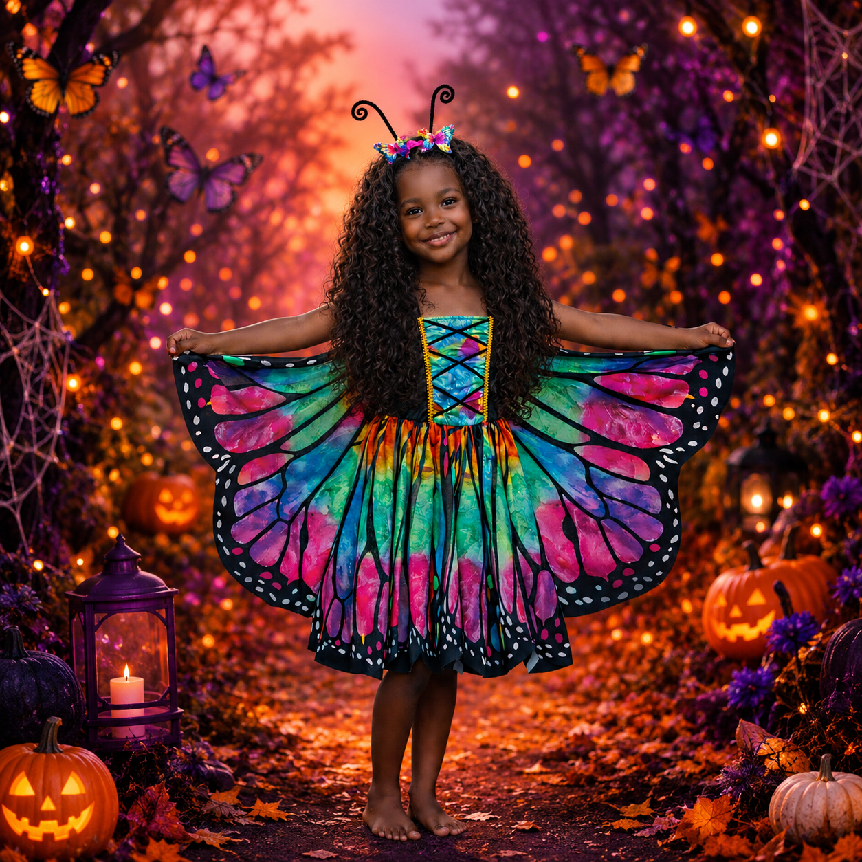 Rainbow Butterfly Costume for Girls & Toddlers, Butterfly Dress Up Set, Dress, Wings and Headband, 3 Piece Halloween Costume, Boutique