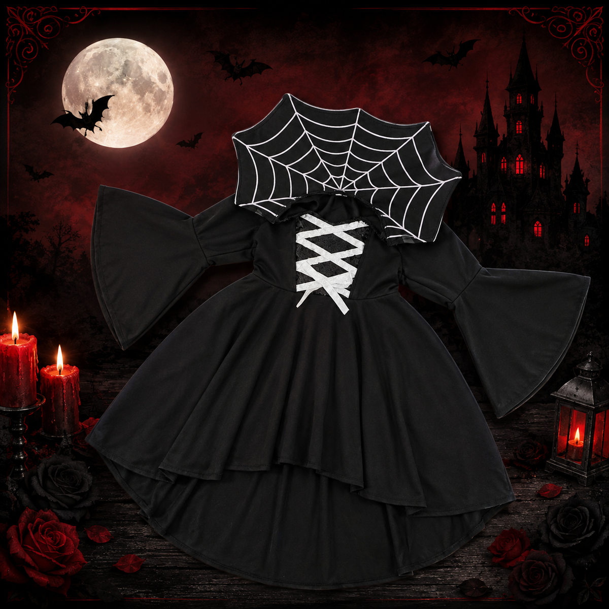 RESTOCKED! Girls/Toddler Vampire Queen Costume, Dress & Vampire Collar Complete Halloween Costume Outfit, Fancy Black Vampire Costume