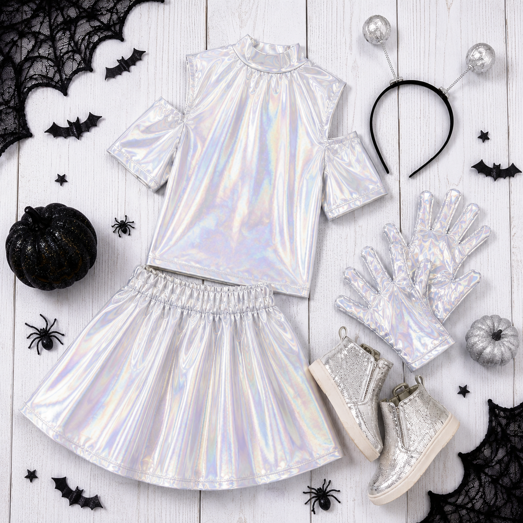 RESTOCKED! Girls Alien Costume, Toddler Alien Costume, Silver Holographic Halloween Costume, 4 Piece Extraterrestrial Dress Up Set, Toddler (Copy)