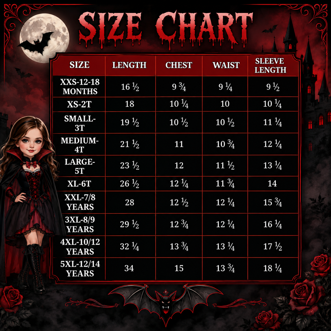 RESTOCKED! Girls/Toddler Vampire Queen Costume, Dress & Vampire Collar Complete Halloween Costume Outfit, Fancy Black Vampire Costume
