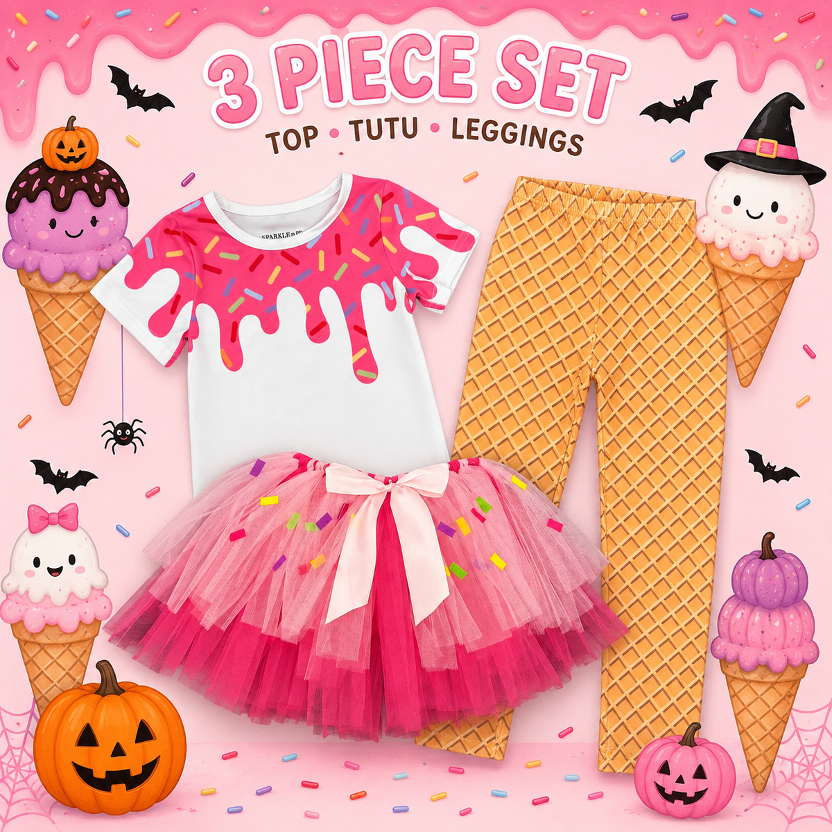 Girls/Toddler/Baby/Tween/Teen Pink Sprinkle Ice Cream Cone Costume Set