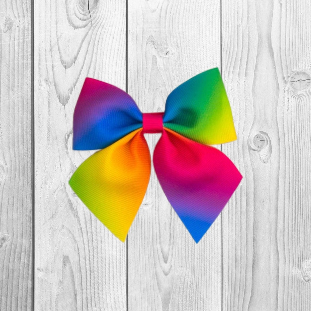 3 Inch Trendy Hair Bow - Bright Rainbow!