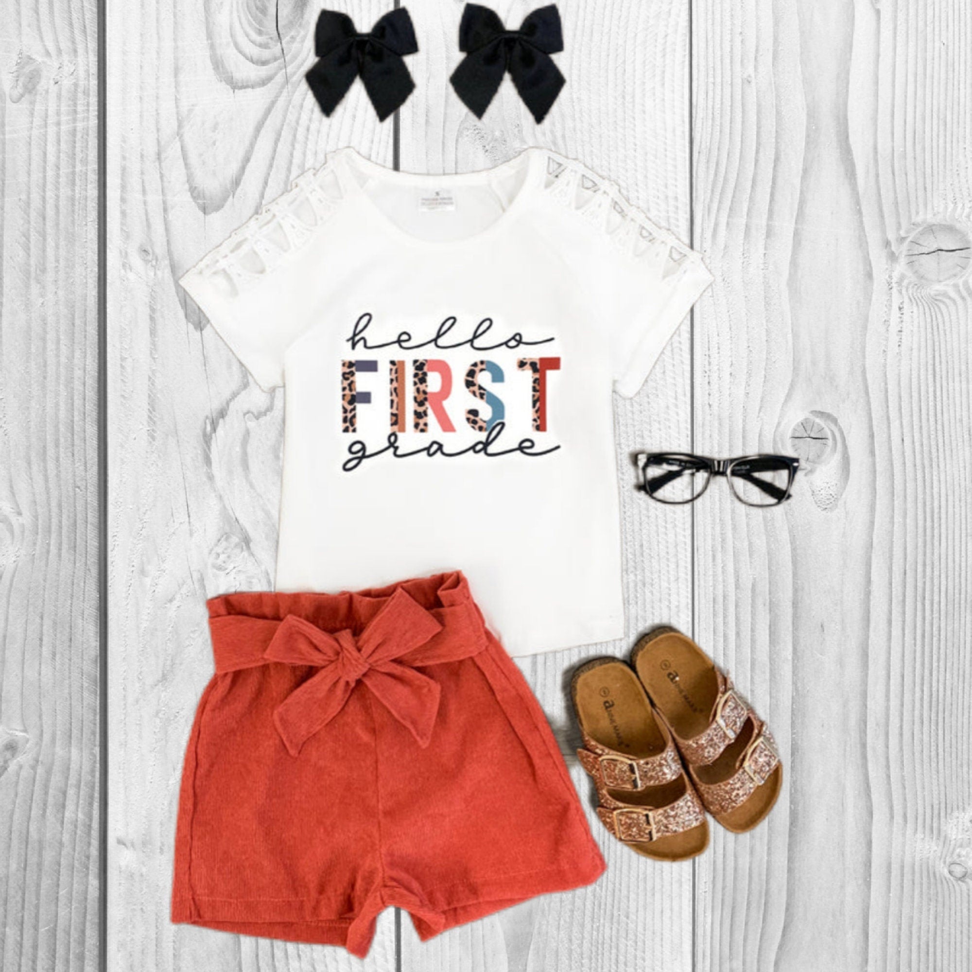 RESTOCKED! Girls/Toddler "Hello Pre-K - 6th Grade" Corduroy Short Set, 2T 3T 4T 5 6 7 8 10 12 14 16 18 Years, Back To School, 1st Day School