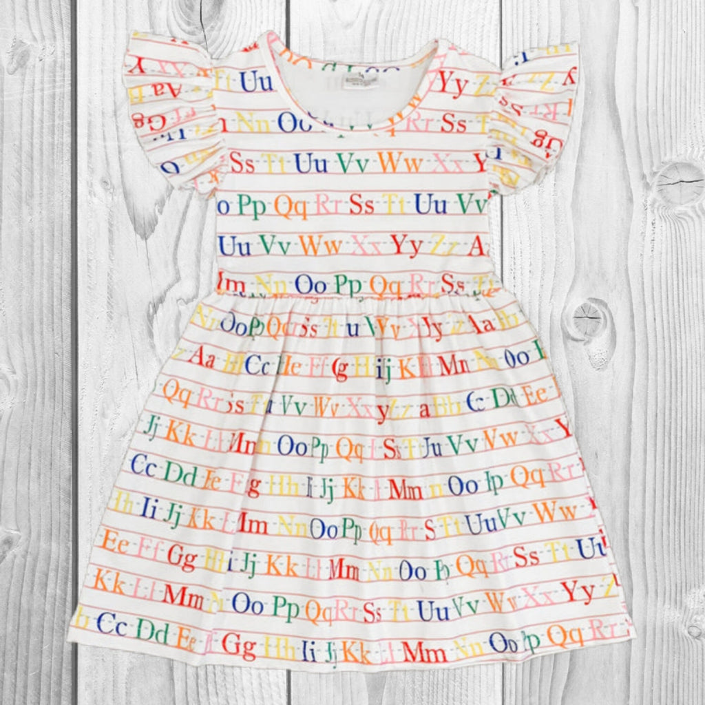 RESTOCKED! Girls/Toddler, Mom & Me, Teacher, White Alphabet Dress, 3T 4T 5 6 7 8 10 12 14 16 Years, Mom S-4-XL, Back To School Dress