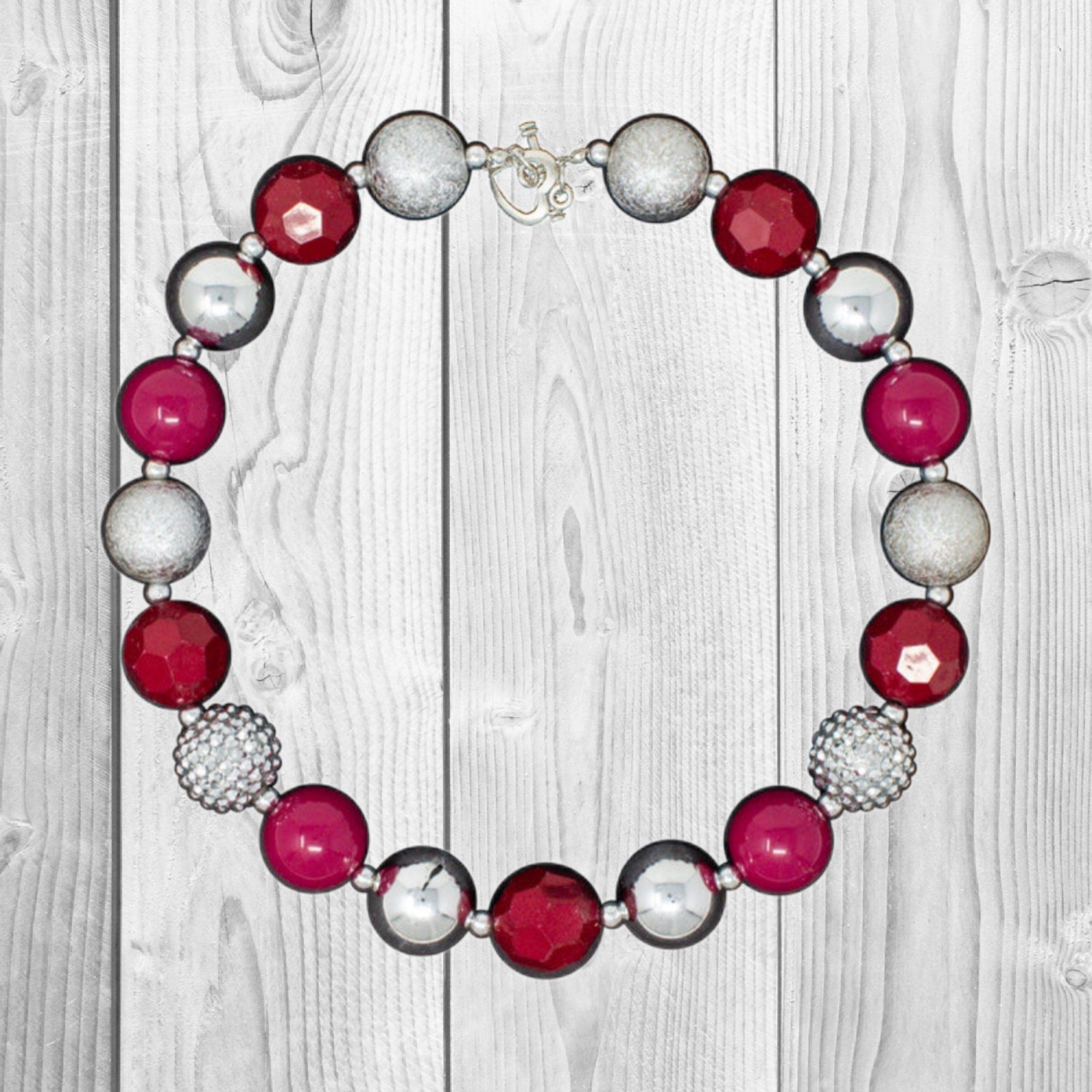 RESTOCKED! Burgundy & Silver Bubble Gum Necklace