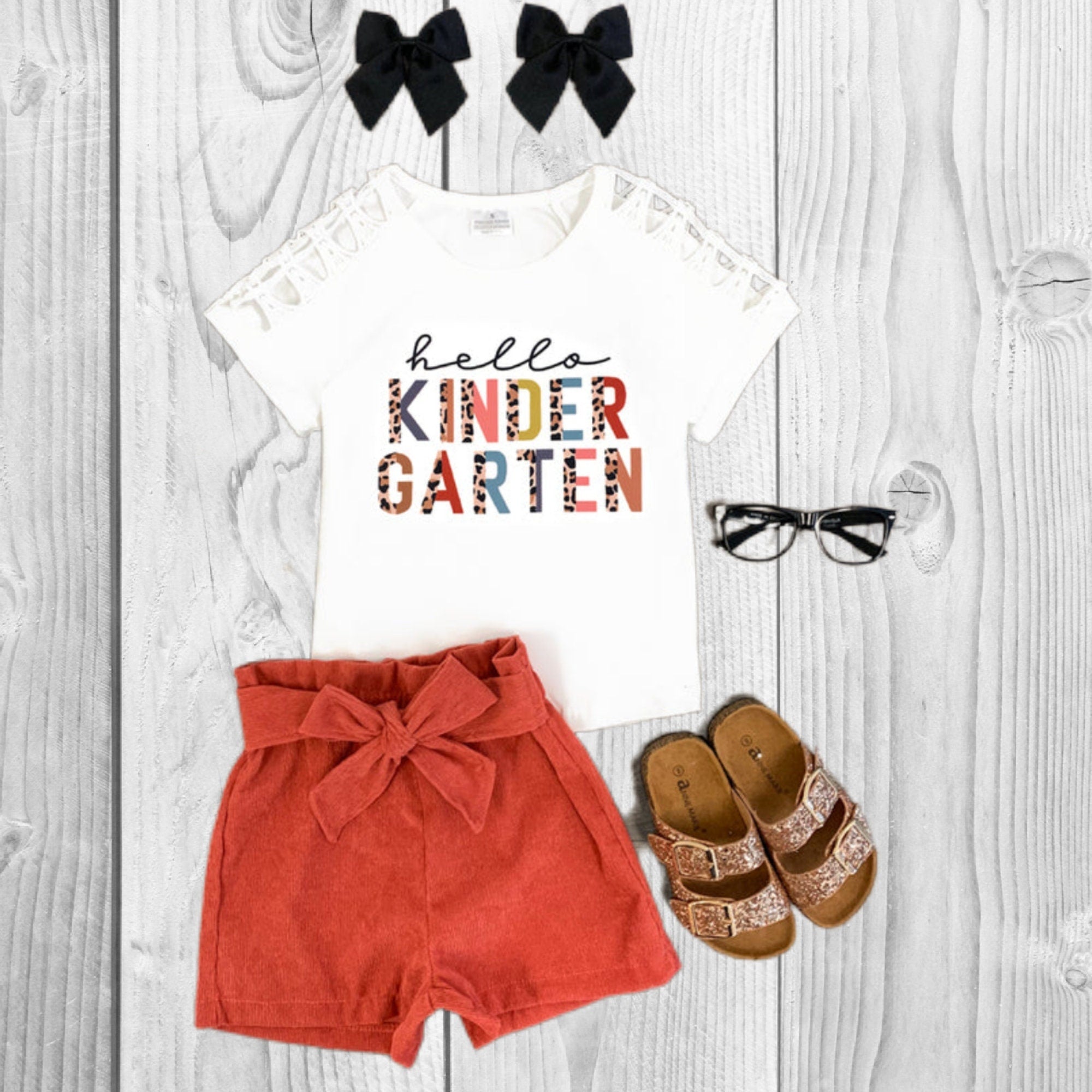 RESTOCKED! Girls/Toddler "Hello Pre-K - 6th Grade" Corduroy Short Set, 2T 3T 4T 5 6 7 8 10 12 14 16 18 Years, Back To School, 1st Day School