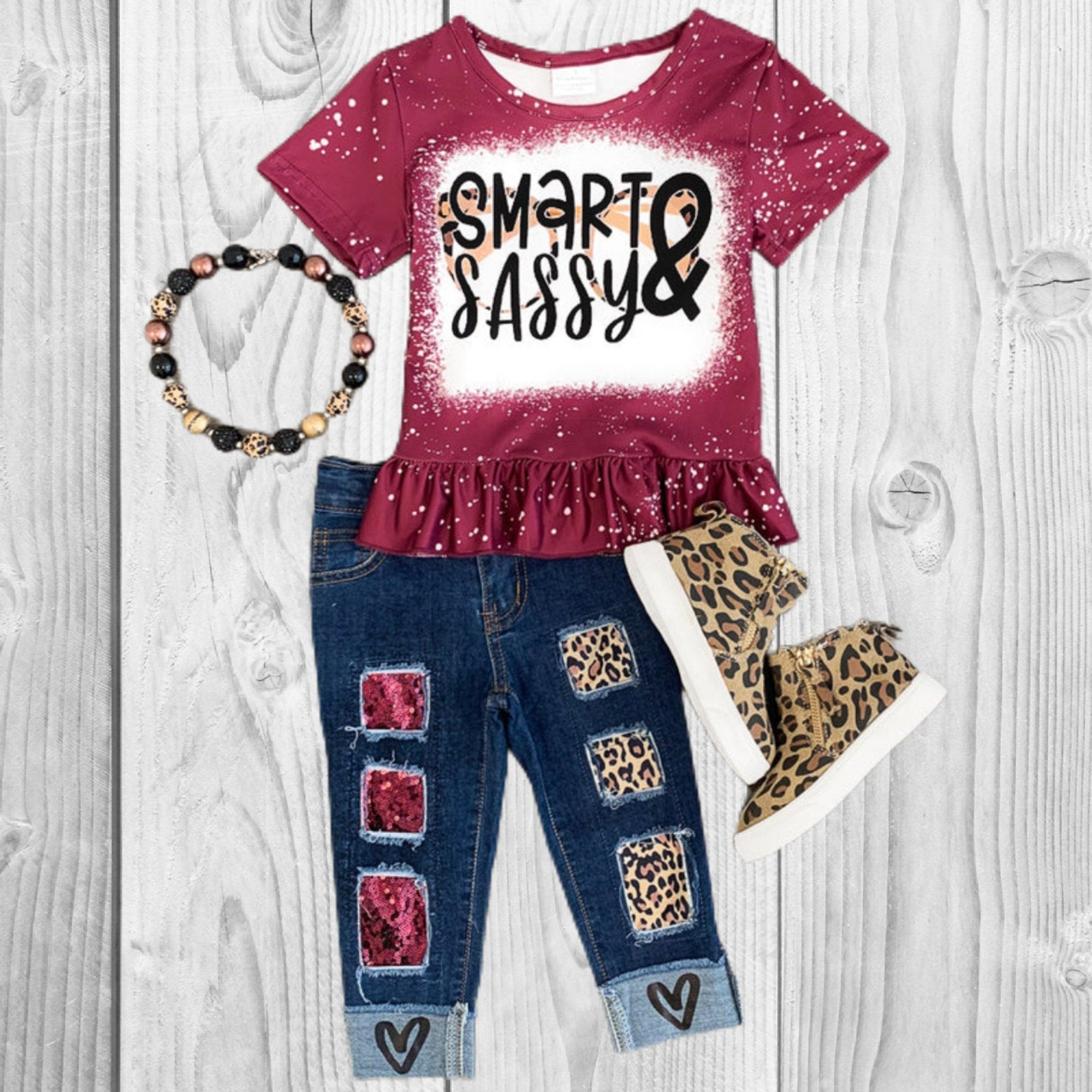 RESTOCKED! Girls/Toddler "Smart & Sassy" Sequin Denim Pant Set, 3T 4T 5 6 7 8 10 12 14 Years, 1st Day Of School, Back To School, Pre-K
