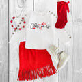 RESTOCKED! Girls/Toddler "Christmas" Red Suede Fringe Skirt Set, 6-12 Mo 12-18 Mo 2T 3T 4T 5 6 7 8 10 12 14, Boutique Outfit