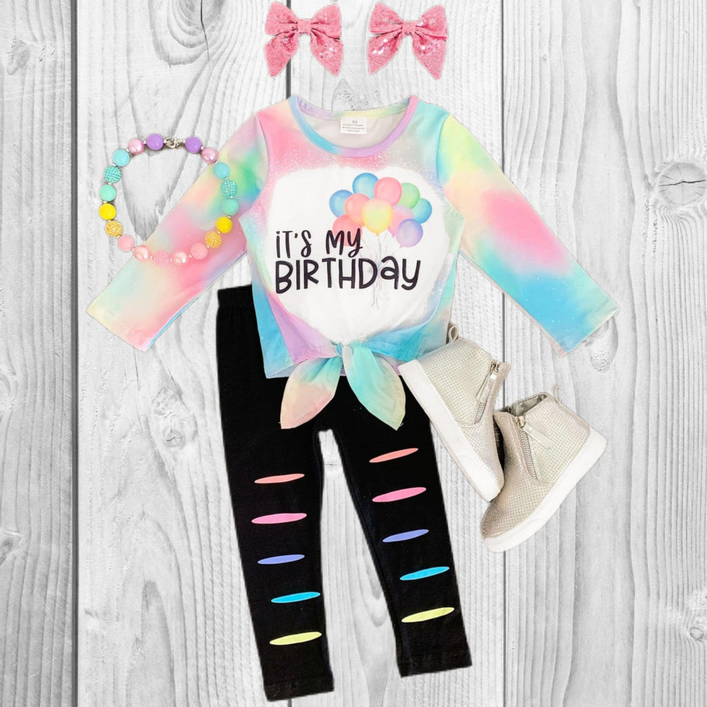 RESTOCKED! Girls/Toddler "It's My Birthday" Pastel Rainbow Pant Set, Boutique