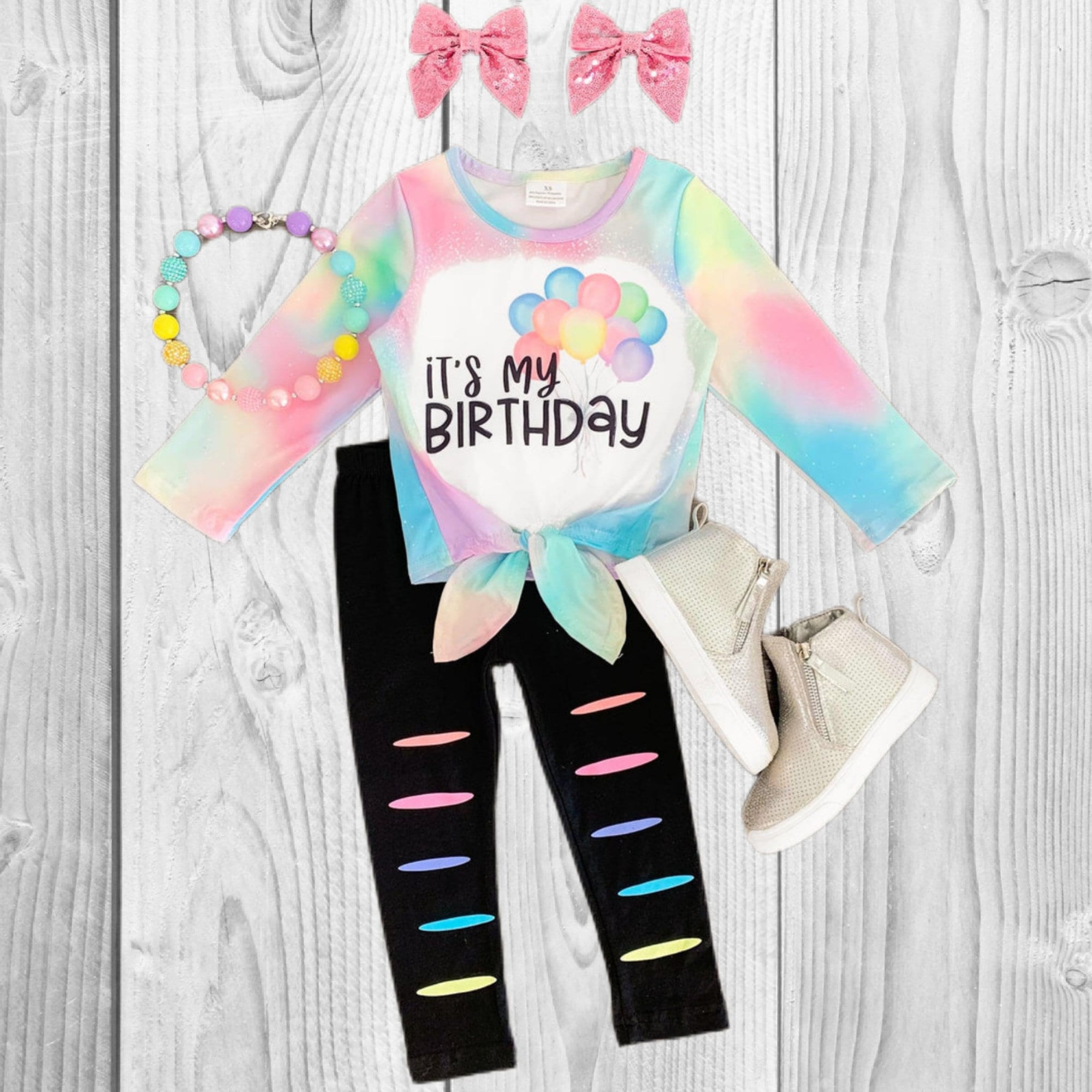 RESTOCKED! Girls/Toddler "It's My Birthday" Pastel Rainbow Pant Set, Boutique
