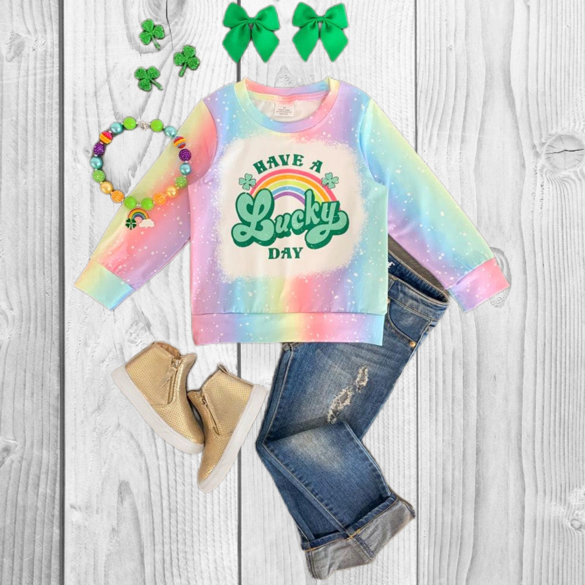 RESTOCKED! Girls/Toddler/Baby "Have A Lucky Day" Pastel Rainbow Top, 6-12 12-18 Months 2T 3T 4T 5 6 7 8 10 12 14, Boutique Shirt, St Paddy's