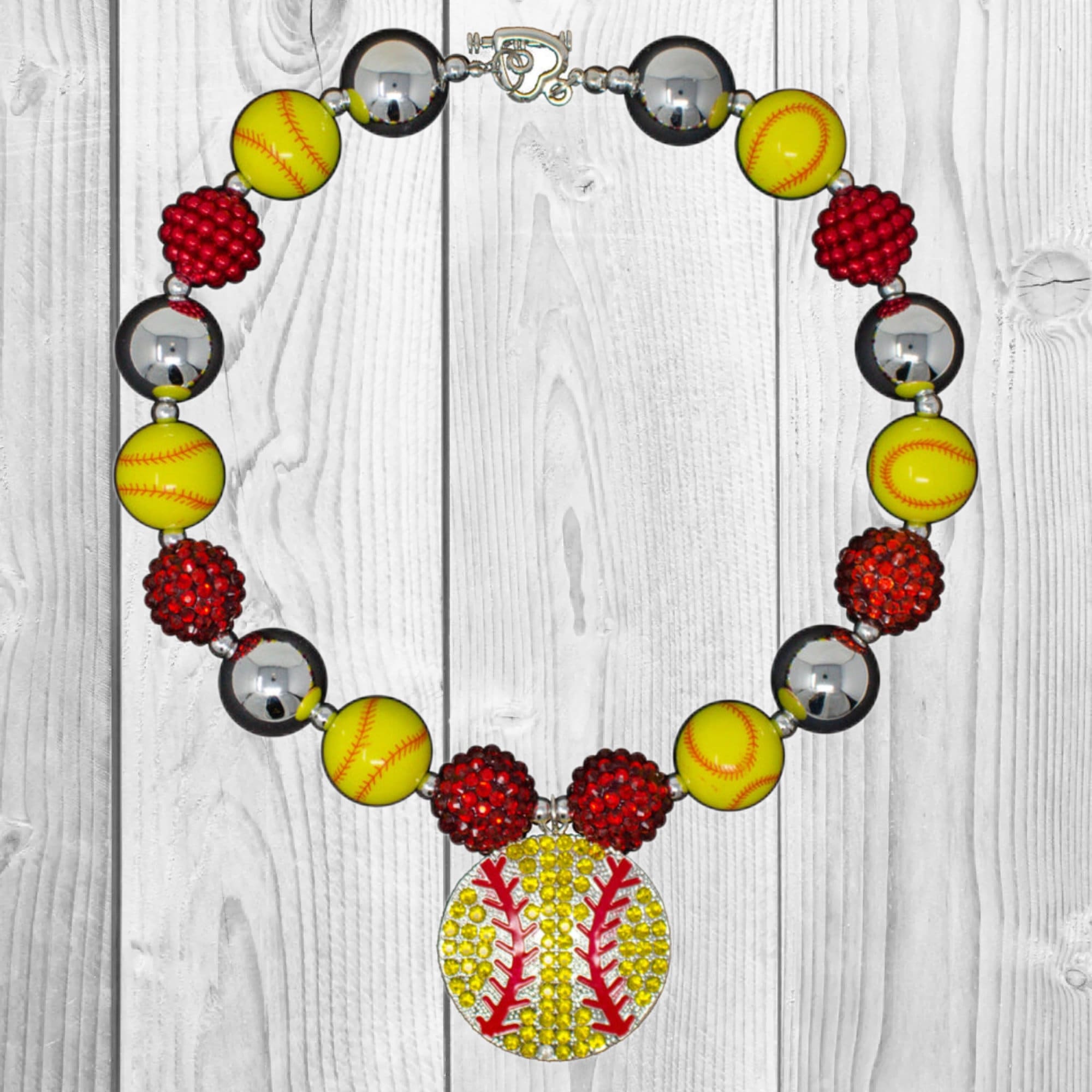 RESTOCKED! Yellow & Red Rhinestone Softball Necklace