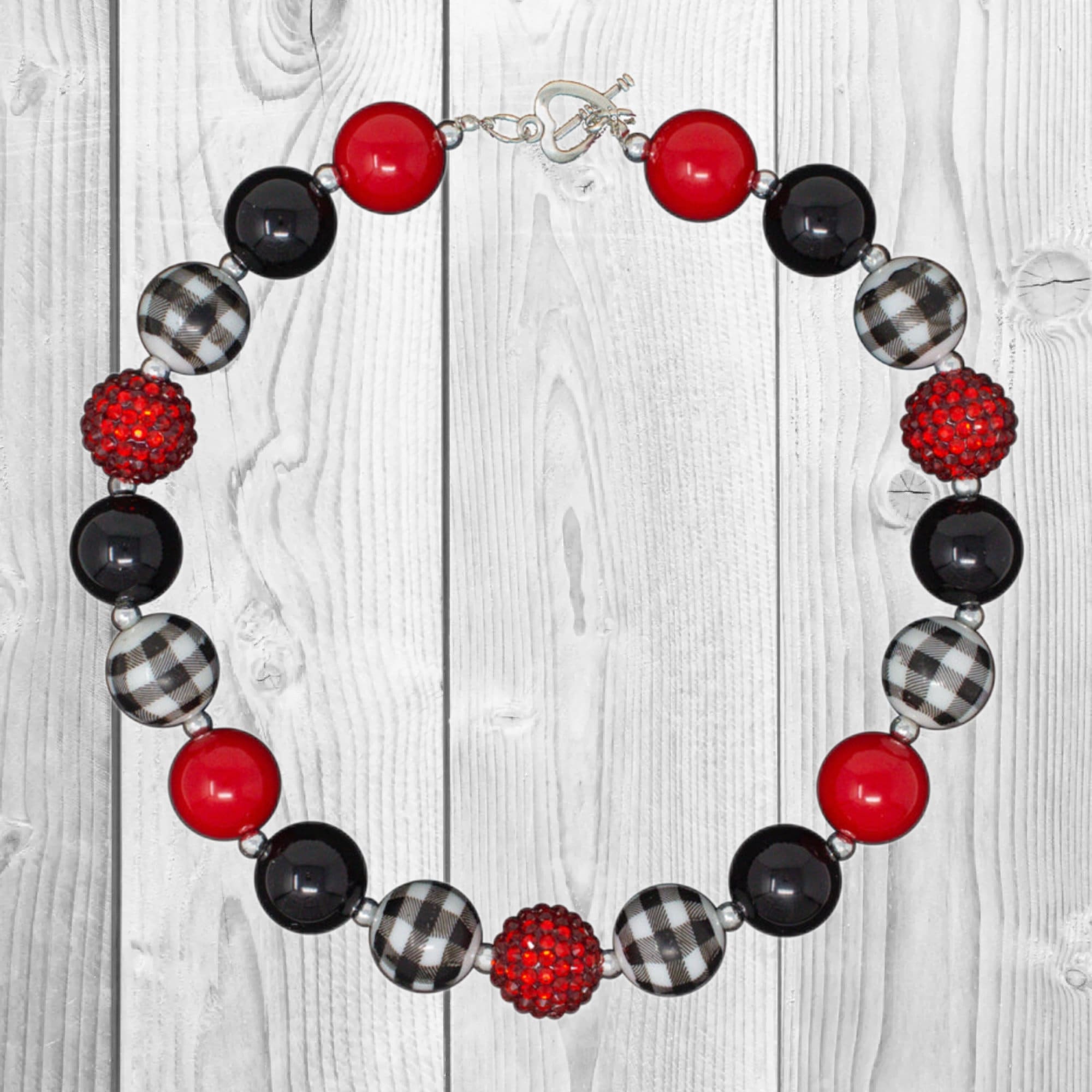 Red Black Plaid Bubblegum Necklace