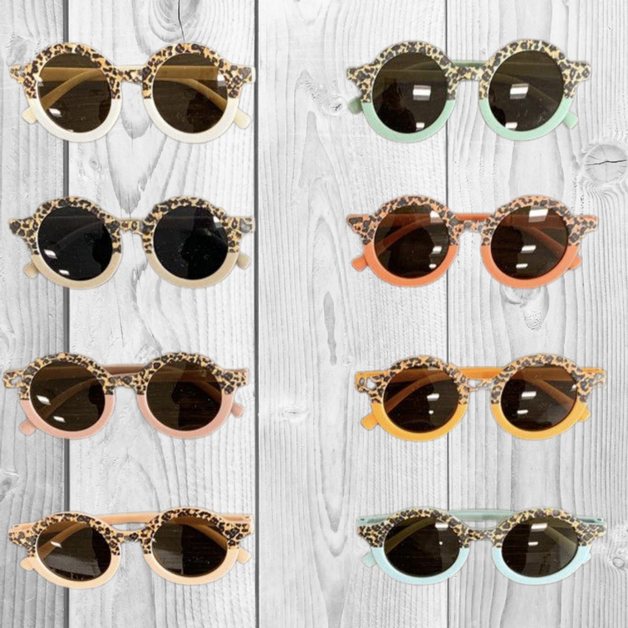 Girls/Toddler Round Cheetah Print Sunnies - Tangerine, Teal, Blue, Cream, Mustard, Brown, Plum Or Blush