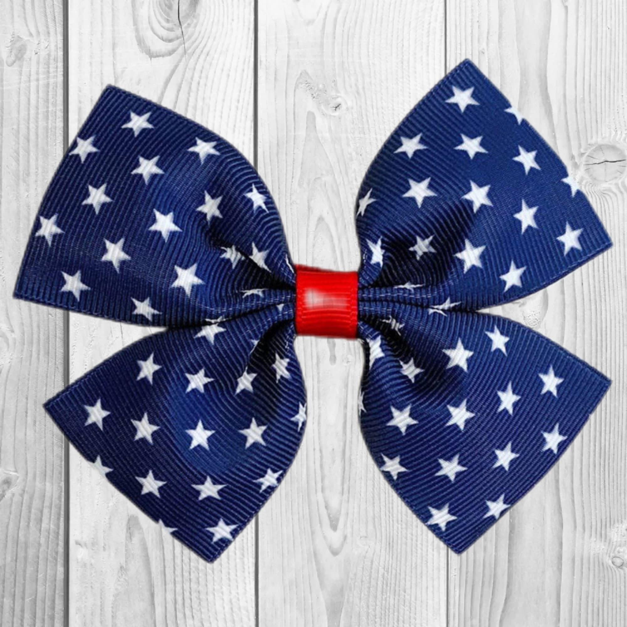 RESTOCKED! Red, White & Blue Star Bow, 4 Inch Memorial Day, 4th Of July, Patriotic, Girls Hair American Flag Stars And Stripes USA, Boutique