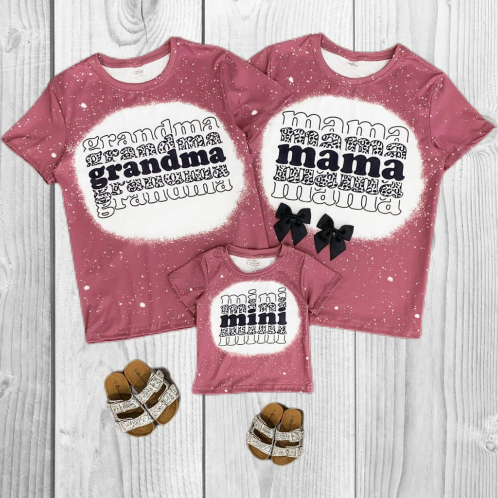 Mommy & Mini "Grandma, Mama And Mini" Paint Splatter Top, Mother's Day, Mommy Me Boutique, Short Sleeve Shirts, Coordinating Matching Mauve