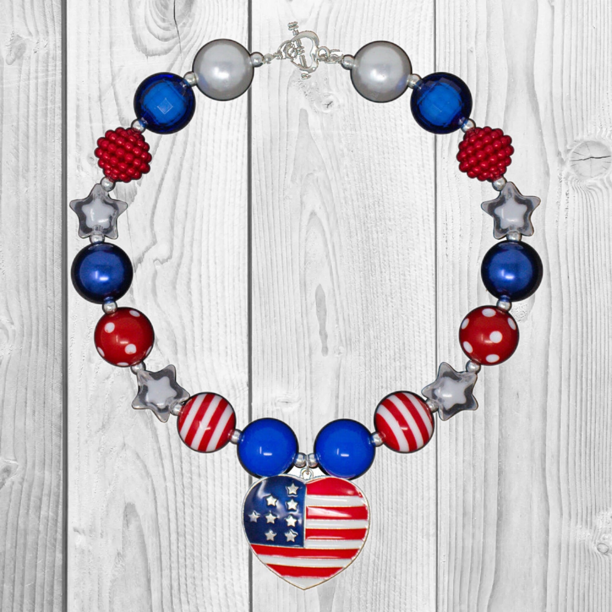 RESTOCKED! American Flag Heart Bubblegum Necklace
