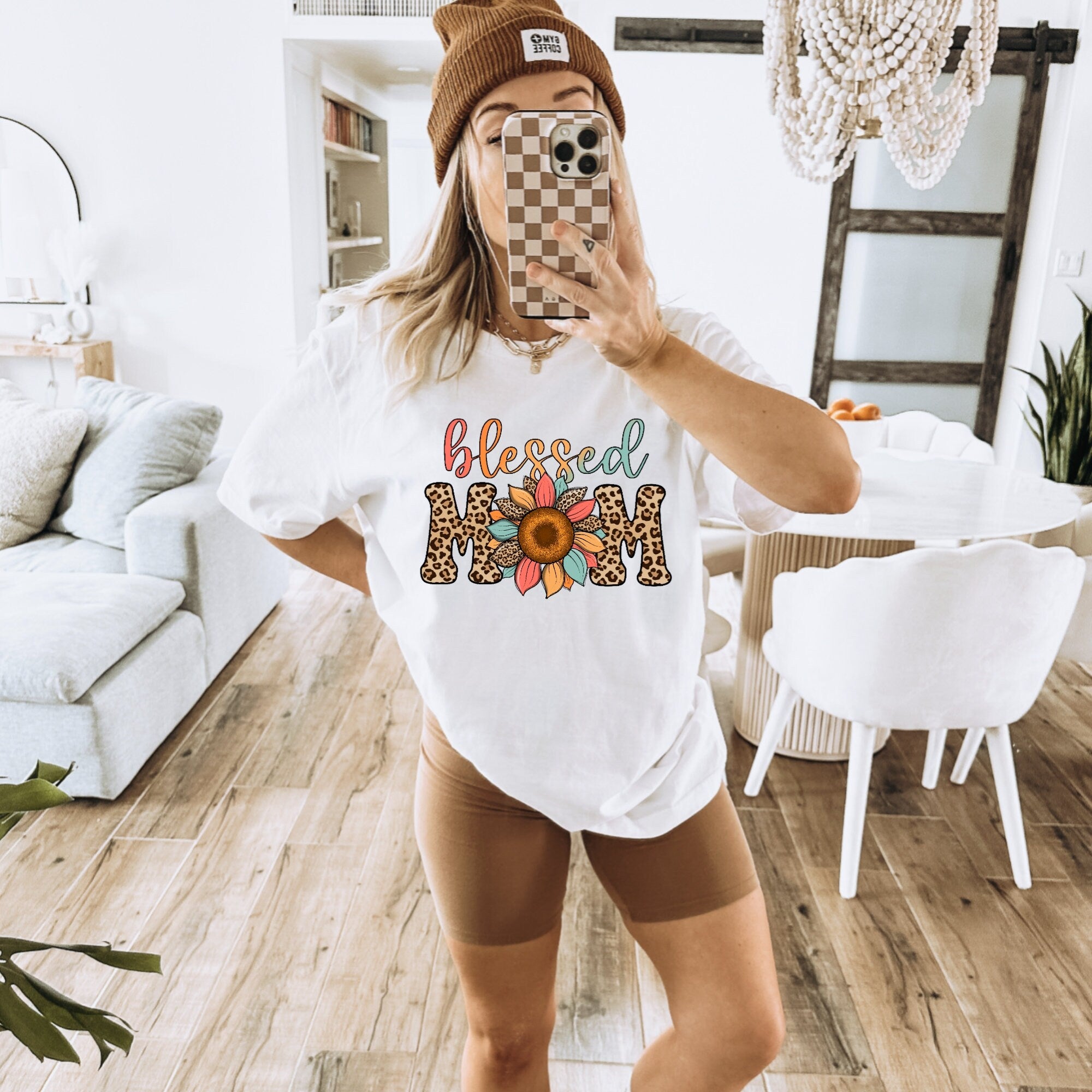 Blessed Mom Shirt, Leopard Mama T-Shirt, Pregnancy Announcement, Baby Shower Gift, New Mother Gift, Gift For Mom, Sunflower Top, Blessed Mom