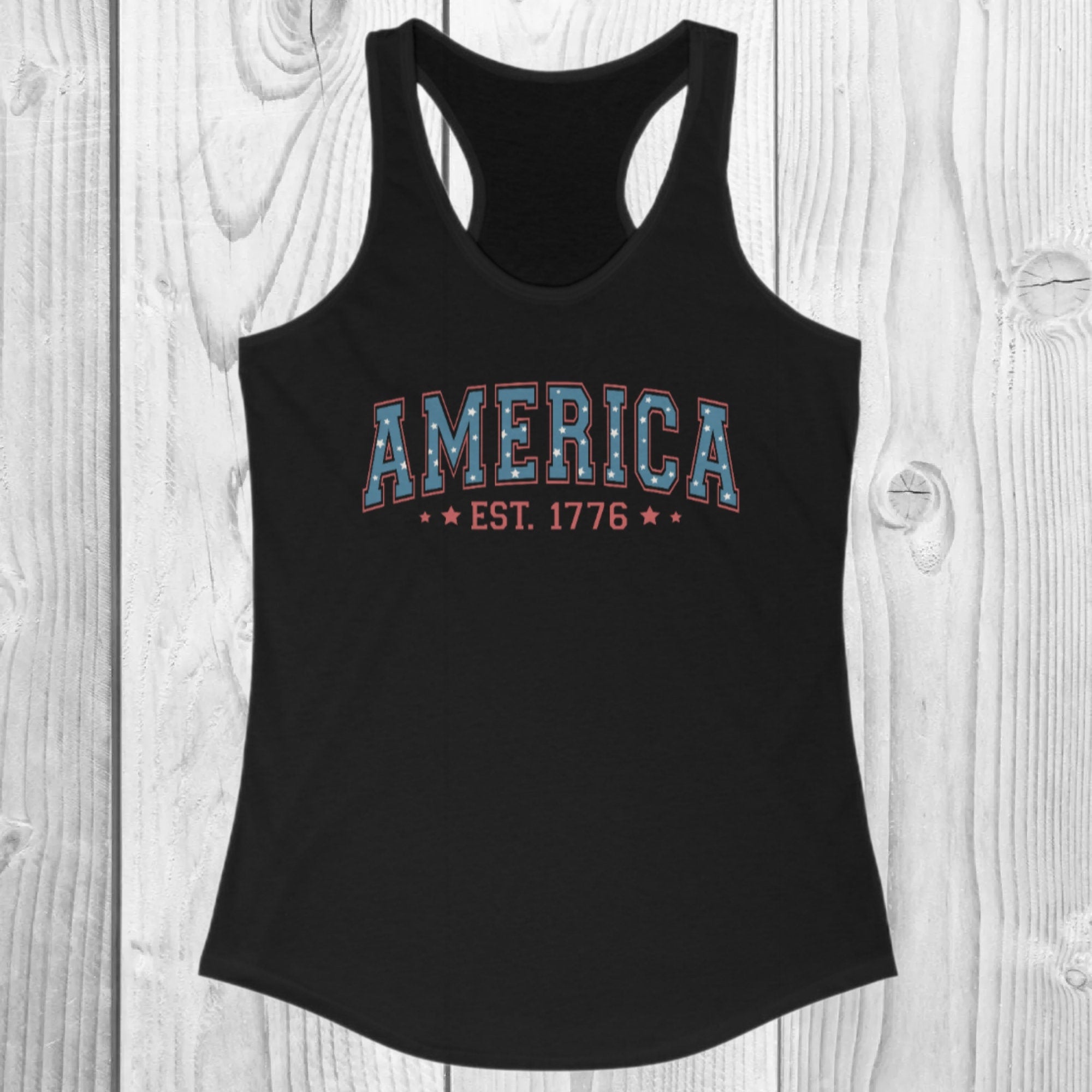 America Est. 1776 Women's Ideal Racerback Tank, Fourth Of July Shirt, Cute USA Tank Top, American Shirt, Patriotic Shirt, 4th Of July Tank
