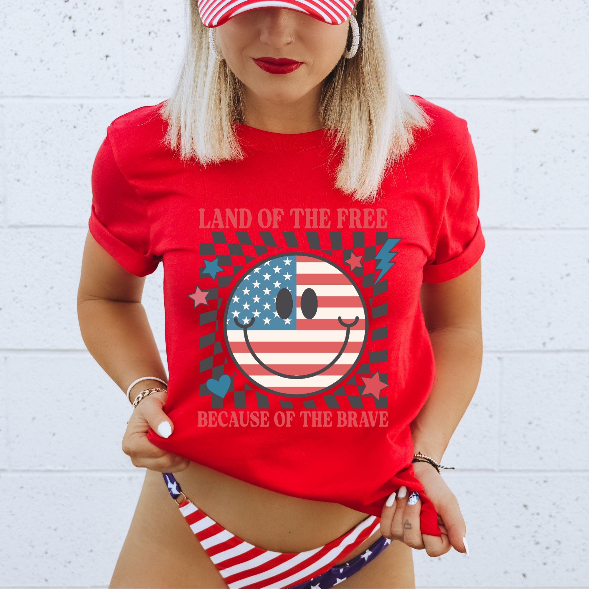Women's Retro "Land Of The Free Because Of The Brave" Unisex Fit Jersey Short Sleeve Tee, Independence Day, T-Shirt, Camping 4th Of July