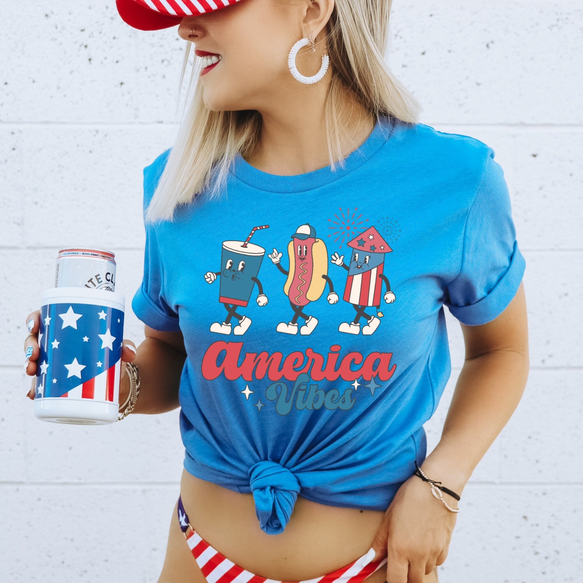America Vibes Shirt, Retro Patriotic T-Shirt, 4th of July Tee, USA Graphic Shirt, Red White Blue Shirt, Unisex Fit Summer Top