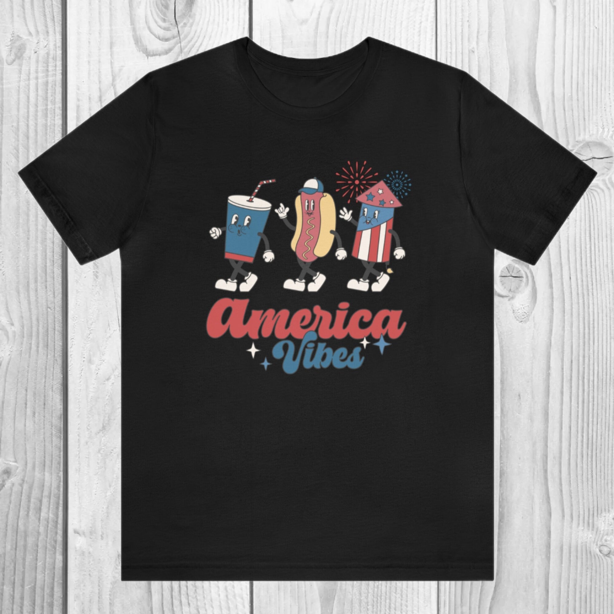 America Vibes Shirt, Retro Patriotic T-Shirt, 4th of July Tee, USA Graphic Shirt, Red White Blue Shirt, Unisex Fit Summer Top