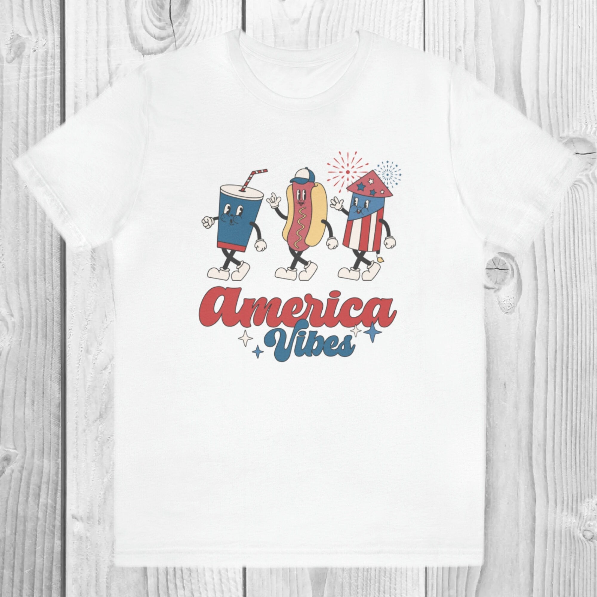America Vibes Shirt, Retro Patriotic T-Shirt, 4th of July Tee, USA Graphic Shirt, Red White Blue Shirt, Unisex Fit Summer Top