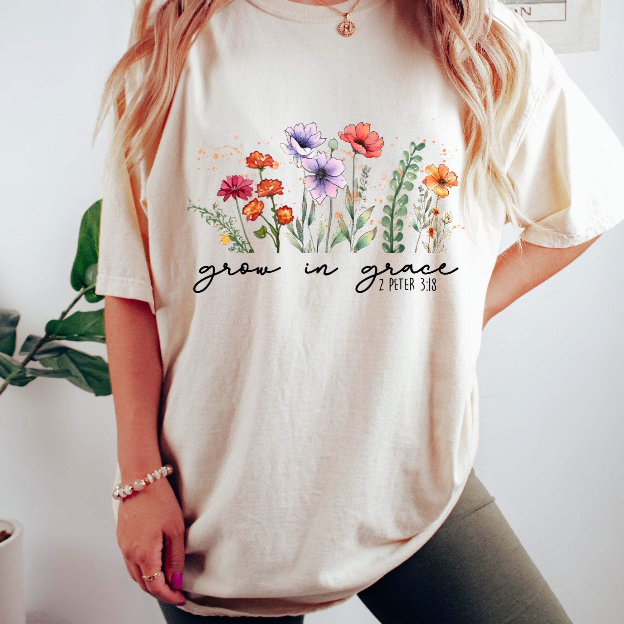 Women's "Grow In Grace 2 Peter 3:18"  Unisex Fit Garment-Dyed T-shirt, Christian Shirt, Grow In Grace T-Shirt, Religious Shirt, Grace, Bible