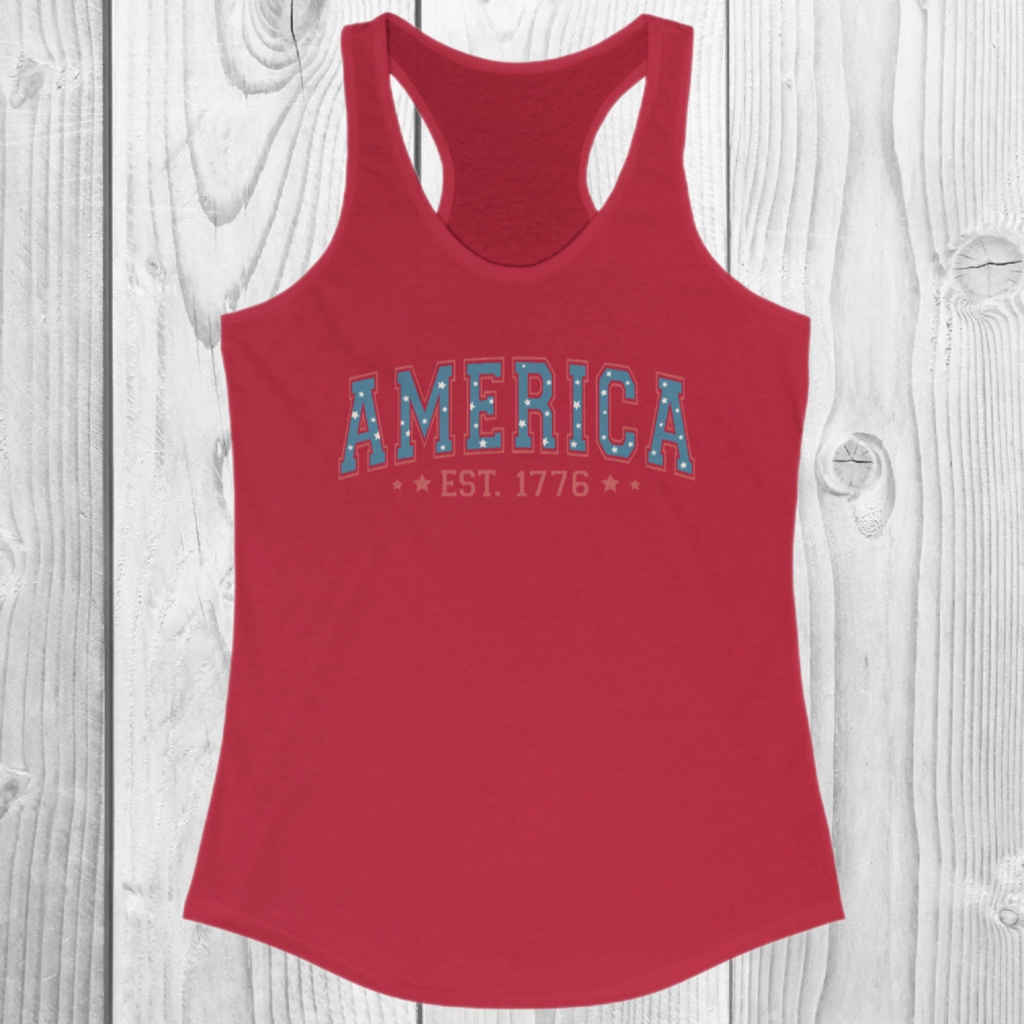 America Est. 1776 Women's Ideal Racerback Tank, Fourth Of July Shirt, Cute USA Tank Top, American Shirt, Patriotic Shirt, 4th Of July Tank
