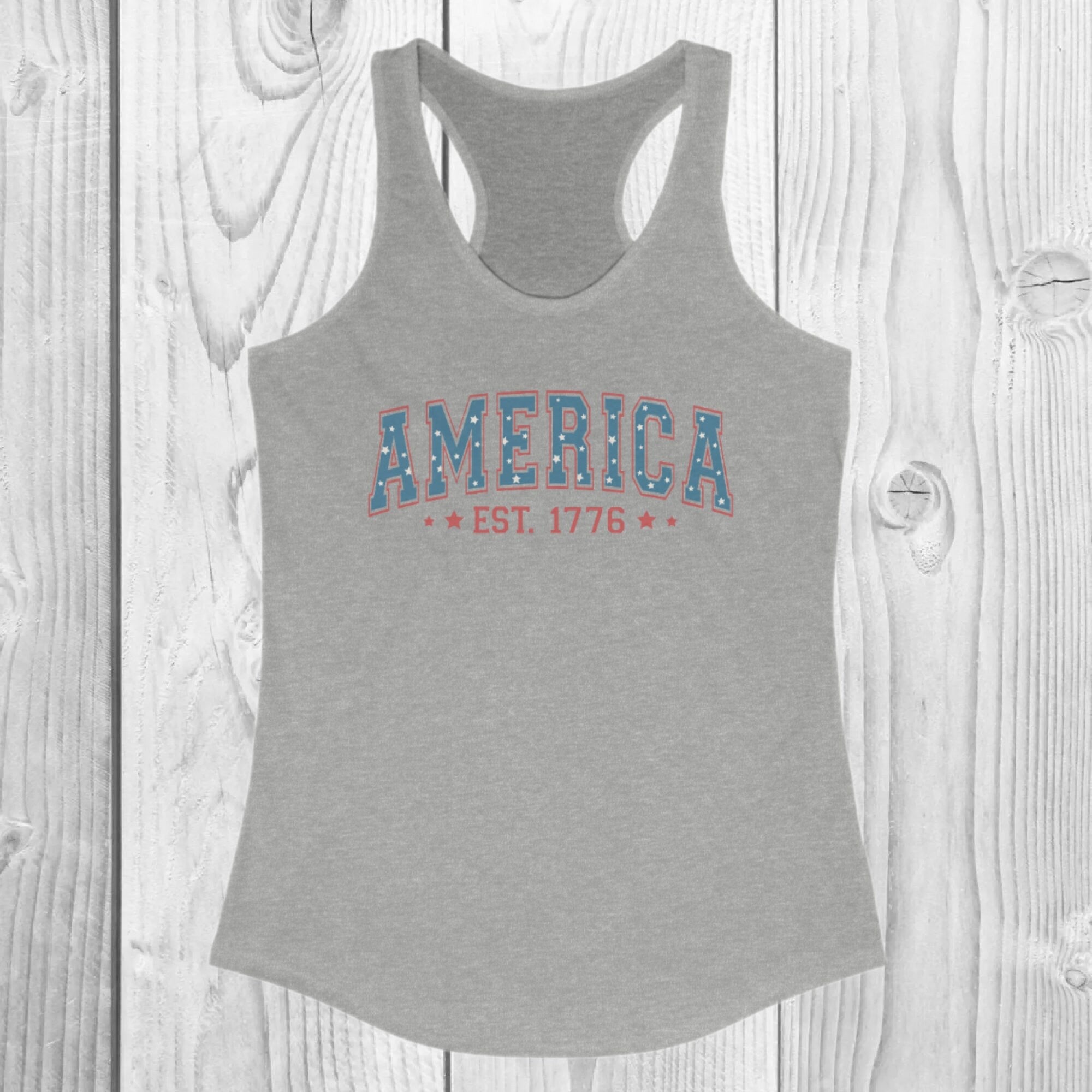 America Est. 1776 Women's Ideal Racerback Tank, Fourth Of July Shirt, Cute USA Tank Top, American Shirt, Patriotic Shirt, 4th Of July Tank