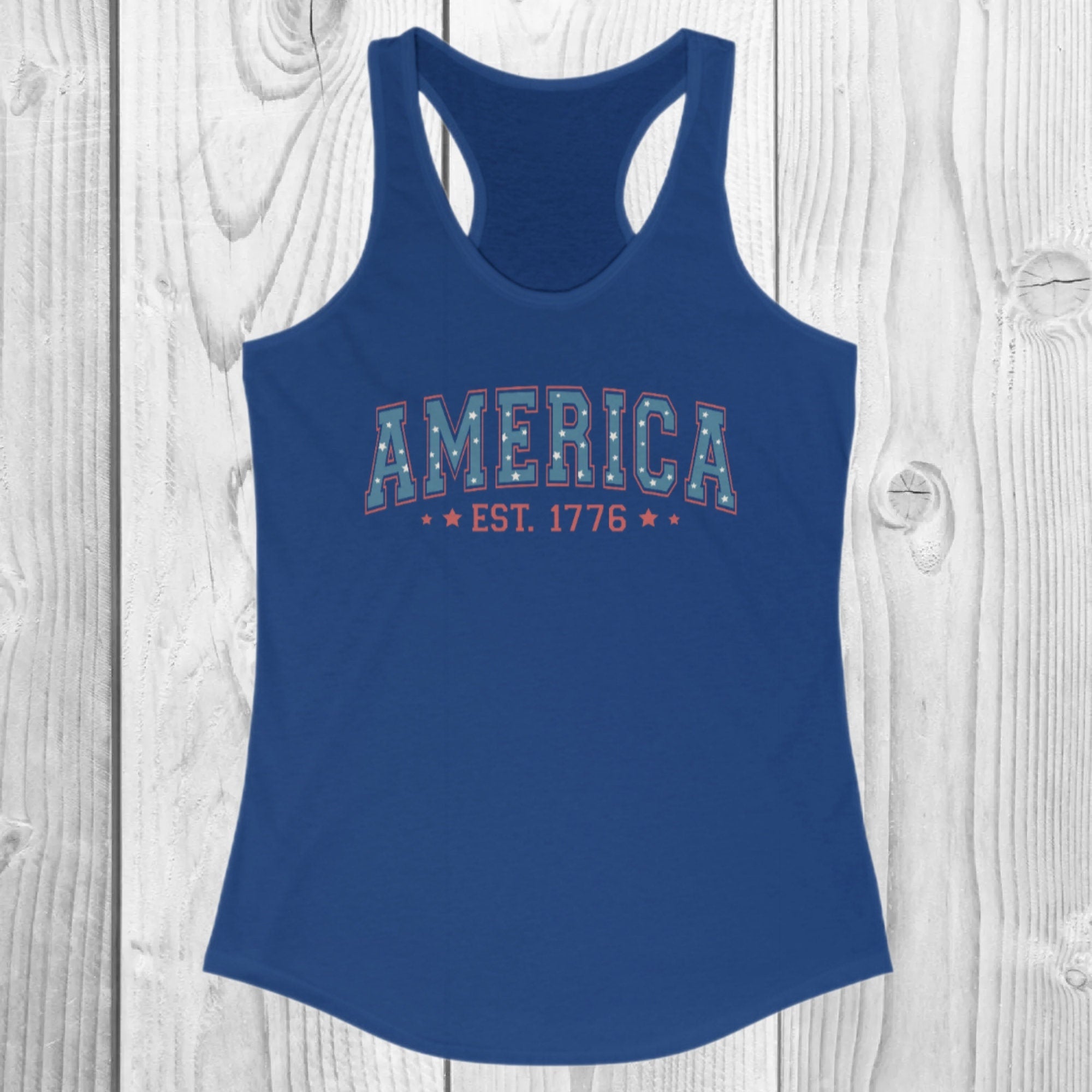 America Est. 1776 Women's Ideal Racerback Tank, Fourth Of July Shirt, Cute USA Tank Top, American Shirt, Patriotic Shirt, 4th Of July Tank