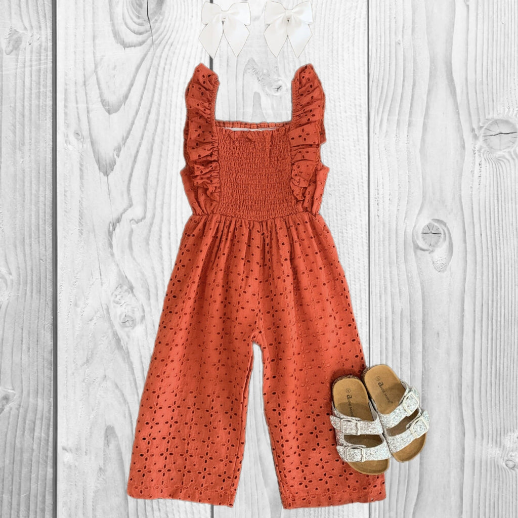 Girls/Toddler/Baby Eyelet Lace Jumpsuit, 6 12 18 Months 2T 3T 4T 5 6 7 8 10 12 14 Years, Outfit, Pink, Olive Green, Mint Or Rust! Spring