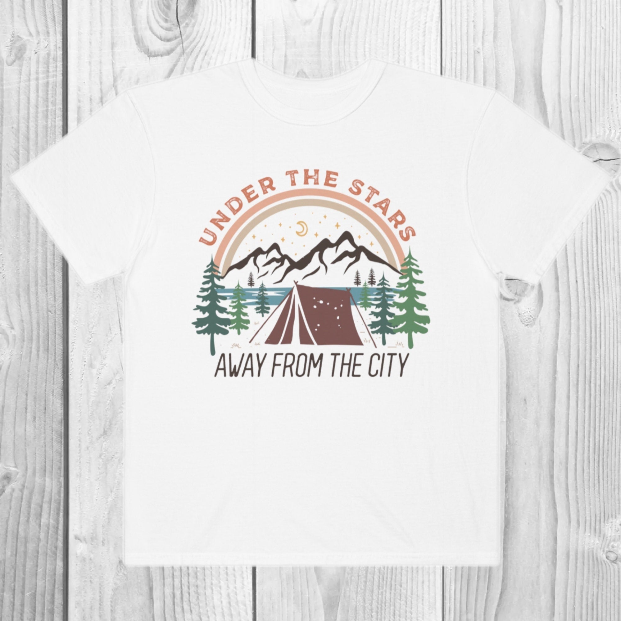 Women's "Under The Stars Away From The City" Unisex Fit Garment-Dyed T-shirt, Camping, Glamping, Camping Trip Shirt, Camping Top, Nature