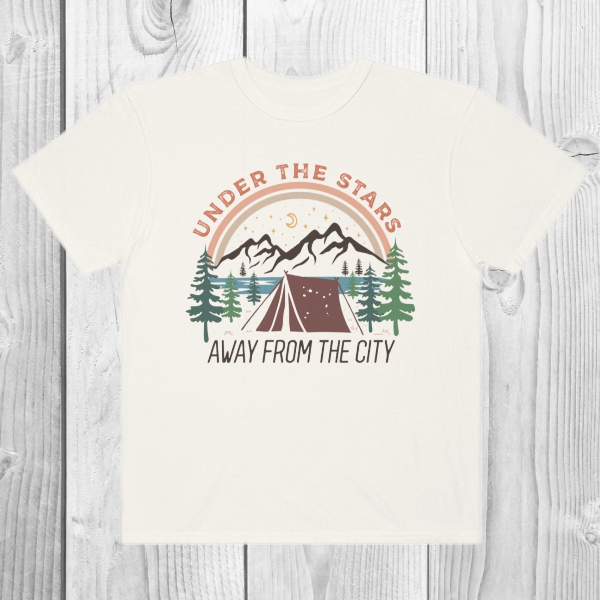 Women's "Under The Stars Away From The City" Unisex Fit Garment-Dyed T-shirt, Camping, Glamping, Camping Trip Shirt, Camping Top, Nature
