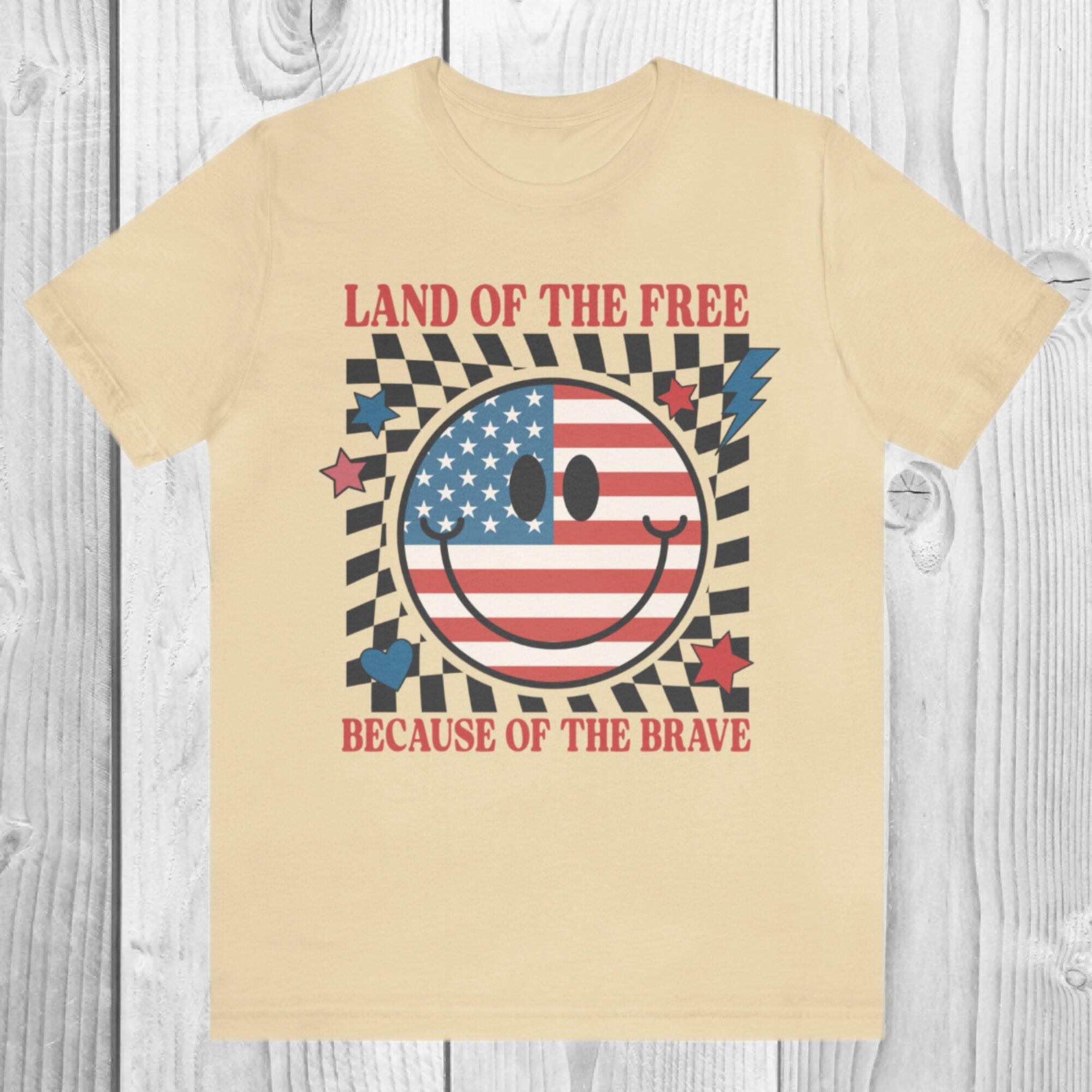 Women's Retro "Land Of The Free Because Of The Brave" Unisex Fit Jersey Short Sleeve Tee, Independence Day, T-Shirt, Camping 4th Of July