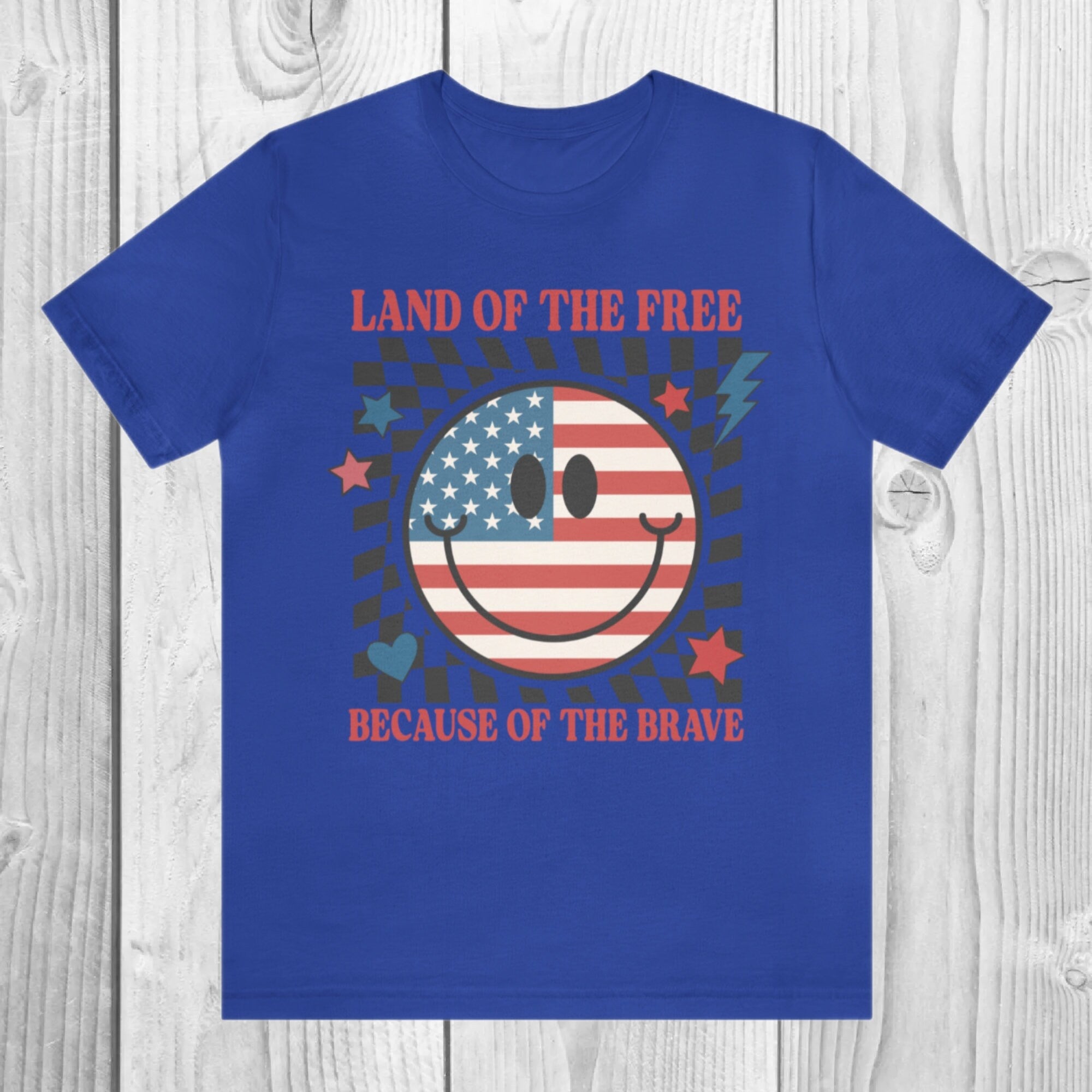 Women's Retro "Land Of The Free Because Of The Brave" Unisex Fit Jersey Short Sleeve Tee, Independence Day, T-Shirt, Camping 4th Of July