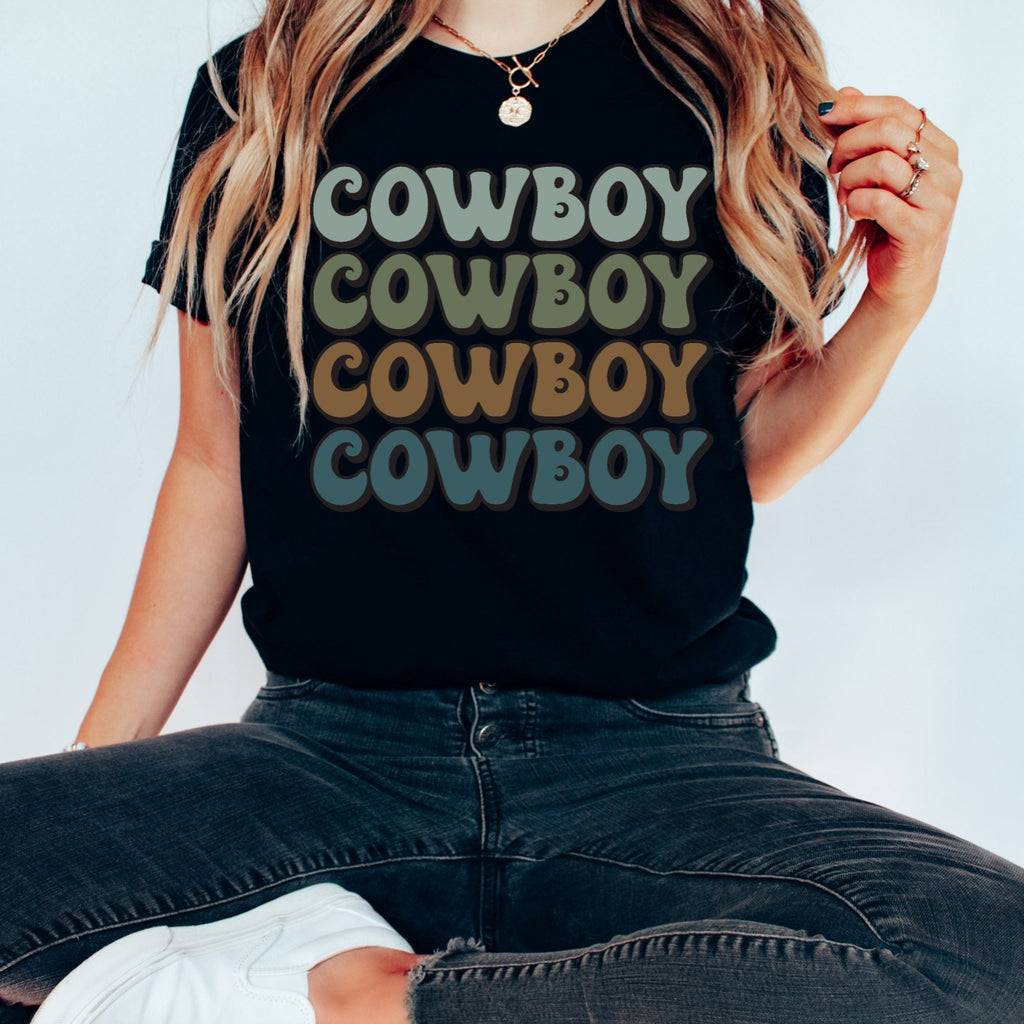 Unisex Fit Cowboy X 4 Jersey Short Sleeve Tee, Women's Western Shirt, Cowgirl Retro, Rodeo, Punchy, Ranchy, Cowboy Print, Cowgirl T-shirt