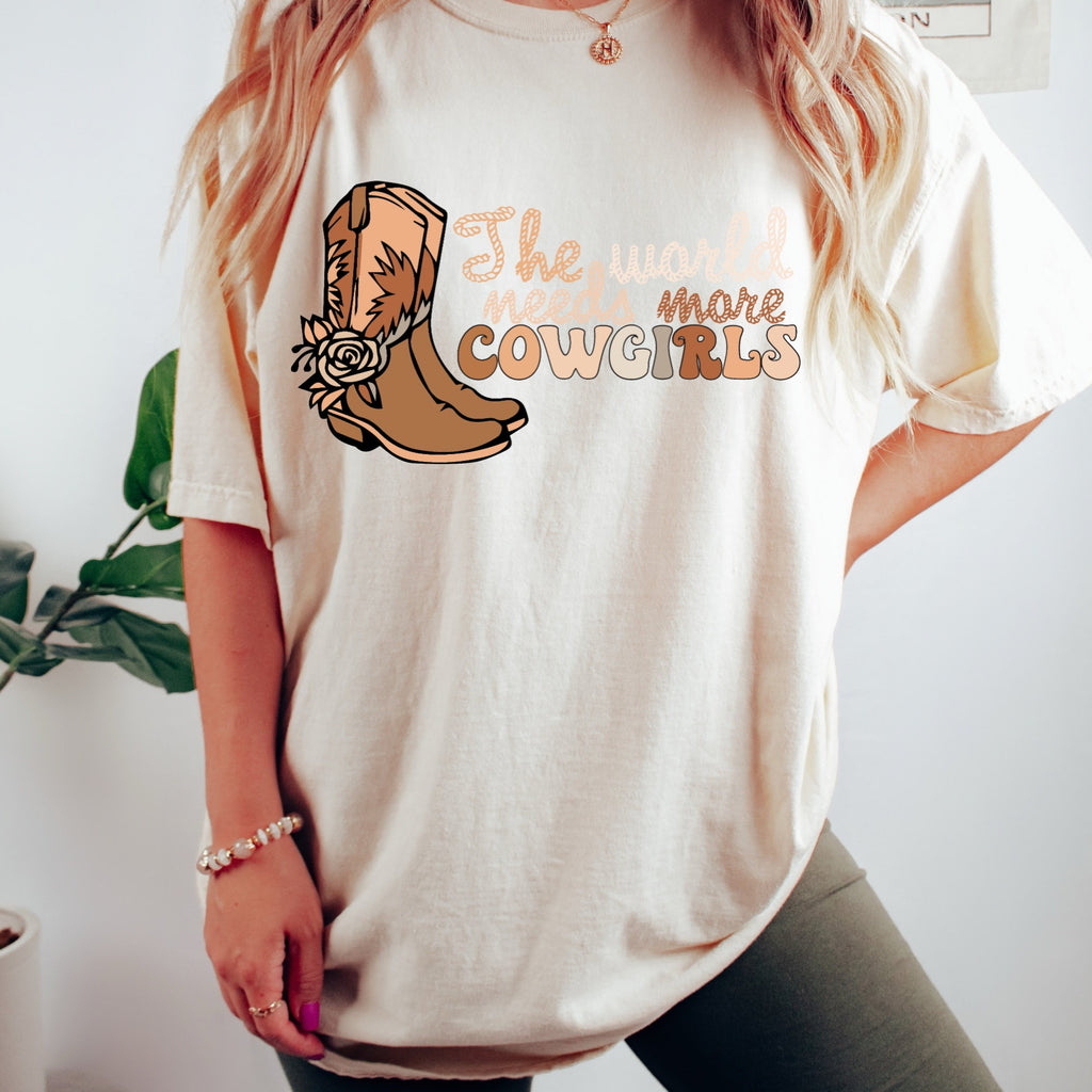 Women's "The World Needs More Cowgirls" Unisex Fit Garment-Dyed T-shirt, Cowgirl Shirt, Western Tee, Punchy Boutique, Ranchy, Cowgirl