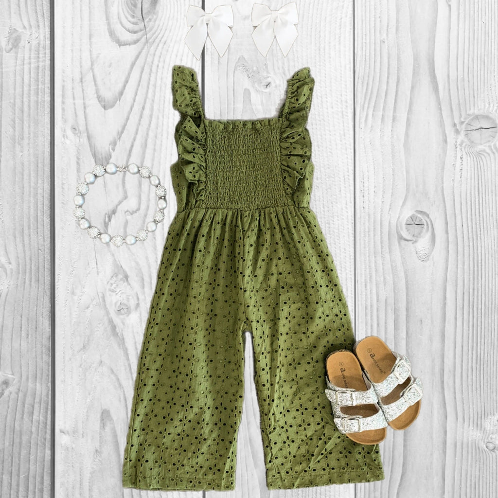 Girls/Toddler/Baby Eyelet Lace Jumpsuit, 6 12 18 Months 2T 3T 4T 5 6 7 8 10 12 14 Years, Outfit, Pink, Olive Green, Mint Or Rust! Spring