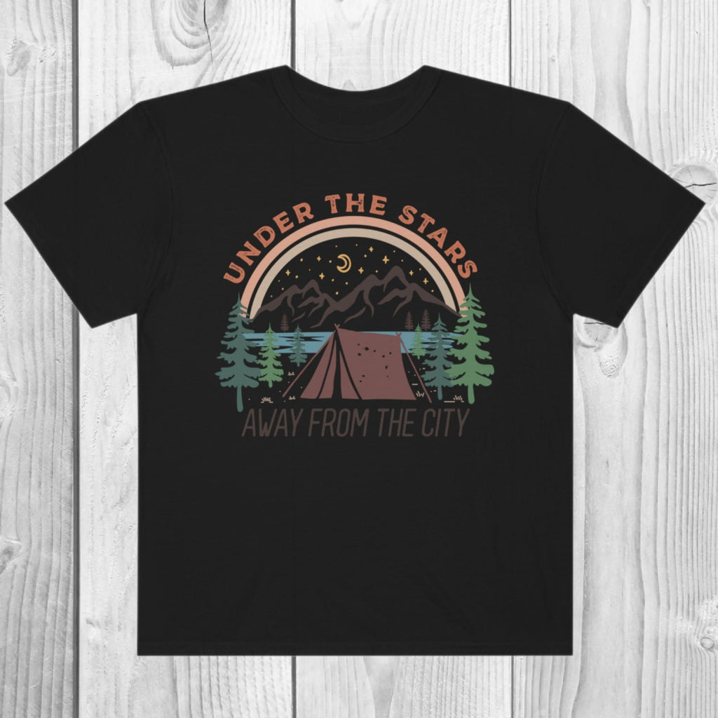 Women's "Under The Stars Away From The City" Unisex Fit Garment-Dyed T-shirt, Camping, Glamping, Camping Trip Shirt, Camping Top, Nature
