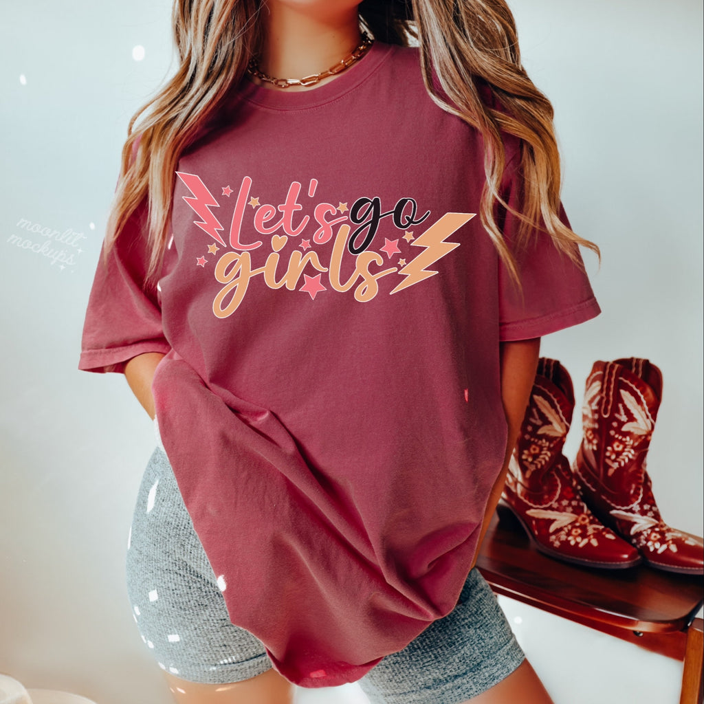 Women's "Let's Go Girls" Unisex Fit Garment-Dyed T-shirt, Cowgirl Shirt, Western Tee, Shania Twain Shirt, Country Concert Music Shirt