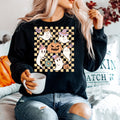 Women's Retro Halloween Unisex Fit Heavy Blend Crewneck Sweatshirt, S M L XL 2XL 3XL, Black Halloween Sweater, Checkers, Ghost's, Hippie