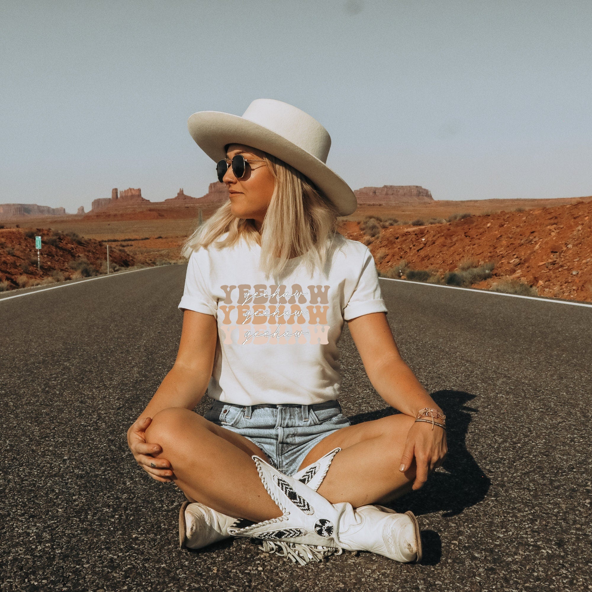 Women's Girl's "Yeehaw" Unisex Fit Jersey Short Sleeve Tee, Cowgirl Shirt, S - 3XL, Western Boutique, Neutral Colors, Punchy, Ranchy Yeehaw