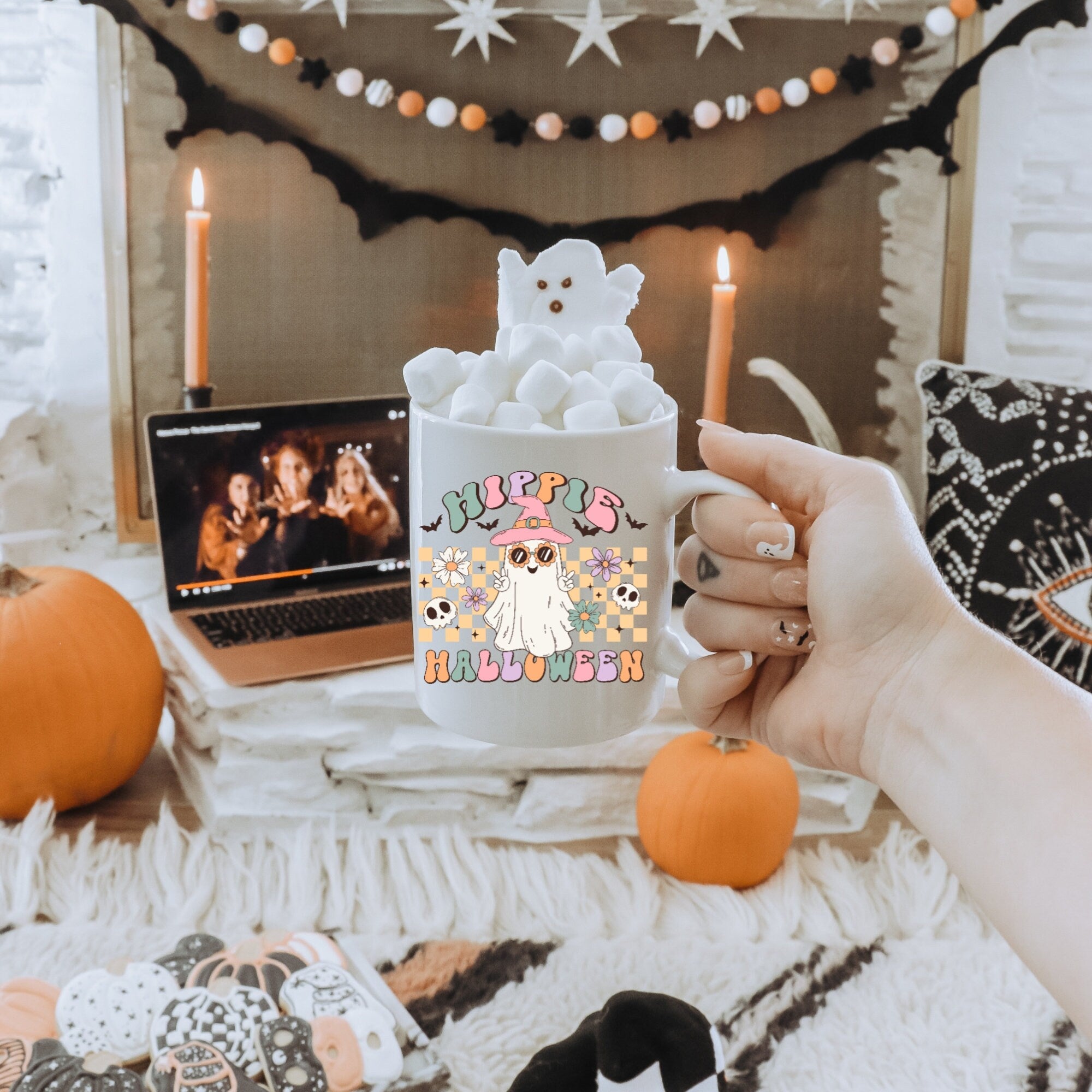 Hippie Halloween Ceramic Mug 11oz, Retro Halloween, Gift, Coffee Cup, Pastel Halloween, Halloween Coffee Lover, Boho