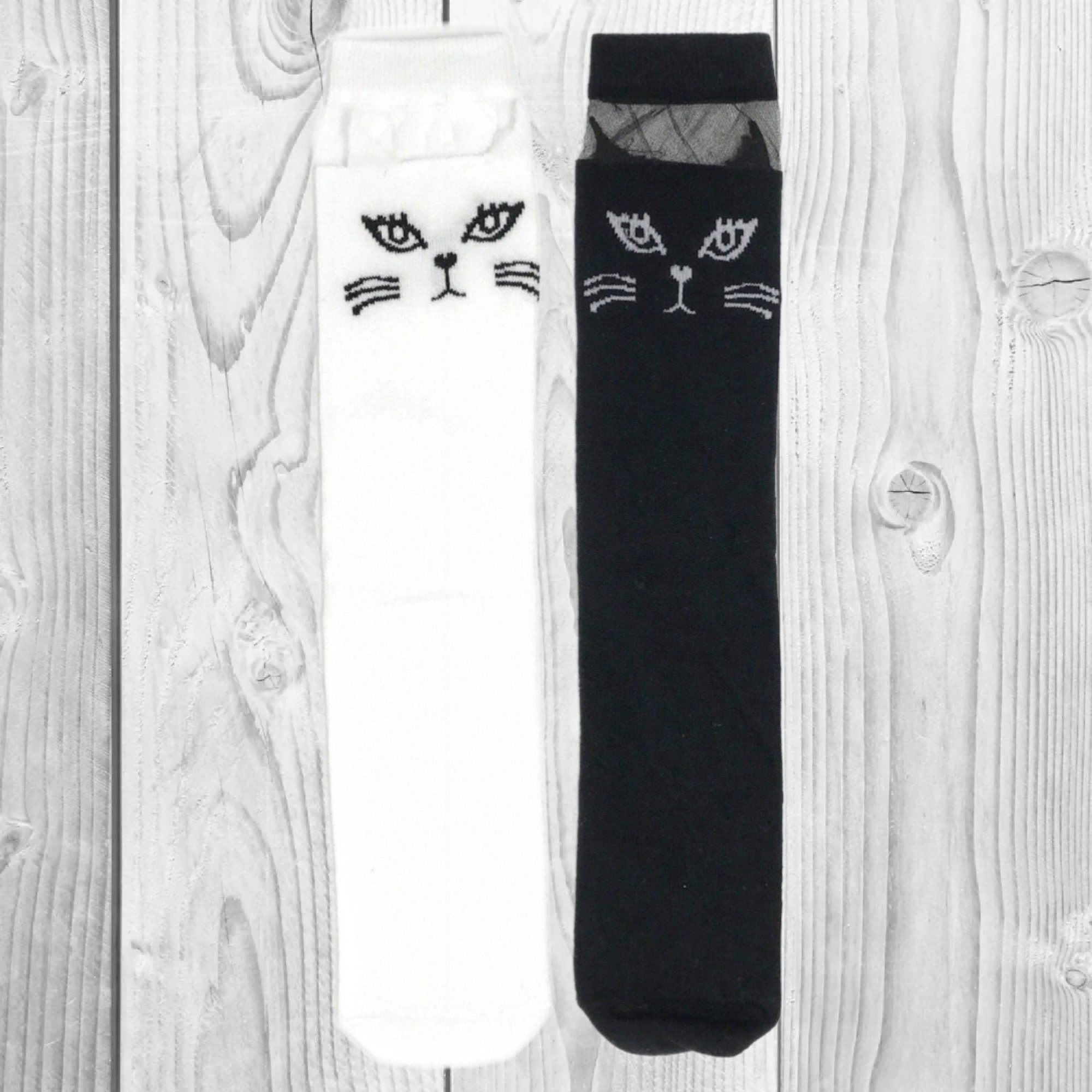 Girls/Toddler Cat Knee High Socks - Black & White
