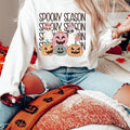 Women's Girl's Retro Halloween "Spooky Season" Unisex Fit Heavy Blend™ Crewneck Sweatshirt, Halloween Sweater, Pastel Halloween, Girly