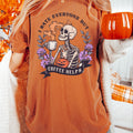Women's Skeleton Halloween "I Hate Everyone But Coffee Helps" Unisex Fit Garment-Dyed T-shirt, Halloween Shirt, Coffee Top, Coffee Lover